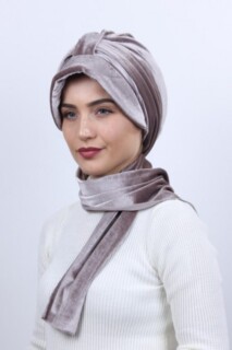 Cap-Hat Style - قبعة شال مخملية بونيه مينك - Hijab