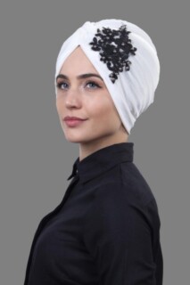 Velvet Guipure Vera Bonnet White-Black - 100283054 - 
