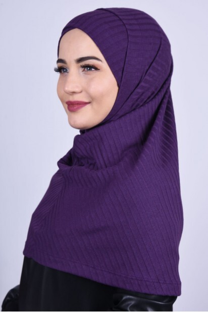 Cross Bonnet Knitwear Hijab Purple - 100285229 - 