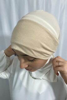 Bonnet With Tie - بونيه برباط بسيط بيج - Hijab