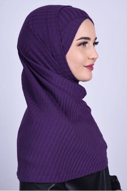 Cross Bonnet Knitwear Hijab Purple - 100285229 - 