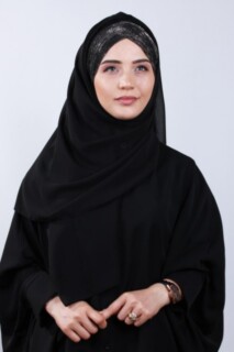 Hijabs Cross Style - شال فضي متقاطع بثلاثة خطوط أسود وفضي - Hijab