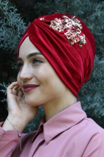 Velvet Sequined Vera Bonnet Red - 100285062 - 