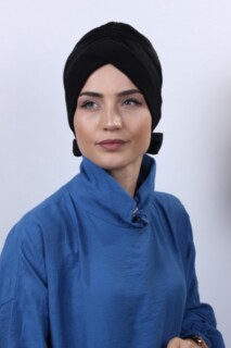 بونيه على الوجهين أسود مع فيونكة - 