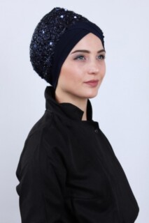غطاء رايات مزين بالترتر أزرق كحلي - 