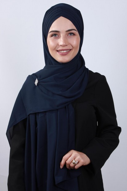4 Draped Hijab Shawl Navy Blue - 100285082 - 