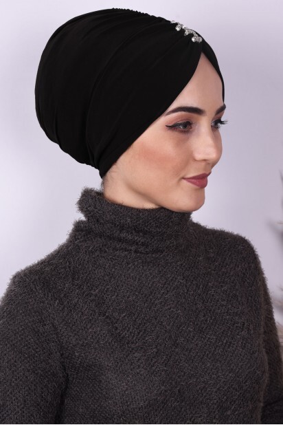 بونيه مطوي باللون الأسود - 