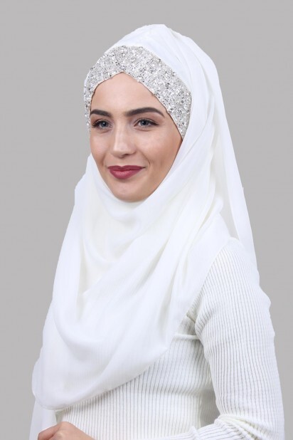 Stone Design Bonnet Shawl Ecru