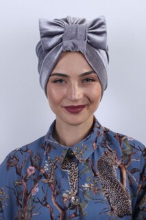 Papyon Model Style - المخملية القوس بونيه رمادي - Hijab