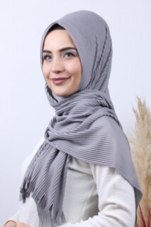 Pleated Hijab Shawl Gray - 100282909 - 