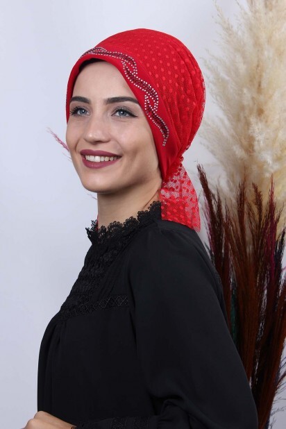 Tulle Polka Dot Leaf Bonnet Red - 100285039 - 