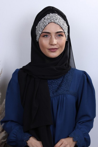 Stone Design Bonnet Shawl Black - 100282988 - 