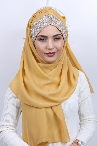 Stone Design Bonnet Shawl Gold Yellow