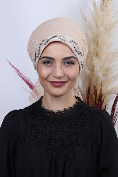 Tulle Polka Dot Leaf Bonnet Beige - 100285038 - 