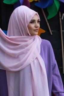 Chiffon Shawl - بودرة شال شيفون سادة وردي - Hijab
