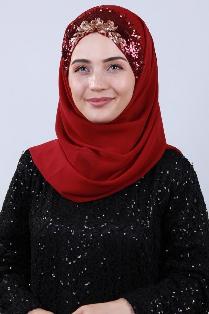 Evening Model - تصميم الأميرة شال أحمر كلاريت - Hijab