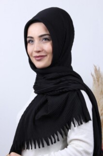 Pleated Hijab Shawl Black - 100282917 - 