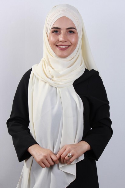 4 Draped Hijab Shawl Beige - 100285074 - 