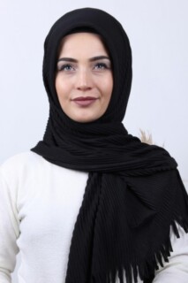 Pleated Hijab Shawl Black - 100282917 - Hijab