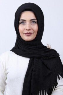 Pleated Hijab Shawl Black - 100282917 - 
