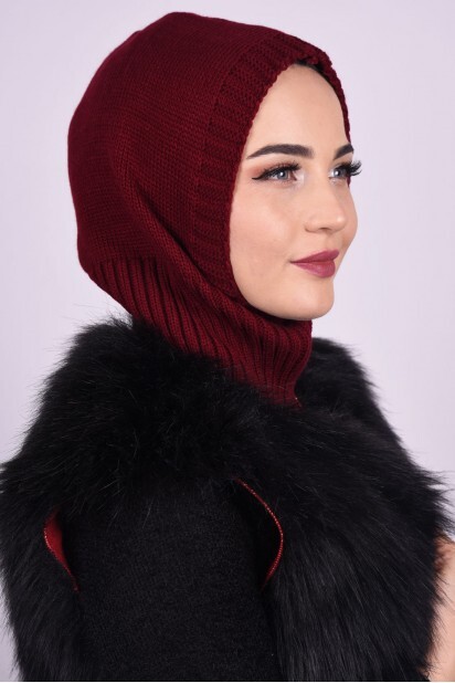Knitted Wool Beret Claret Red - 100284908 - 