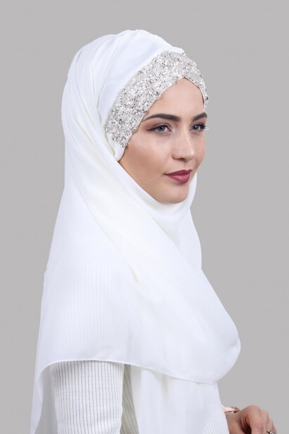 Stone Design Bonnet Shawl Ecru