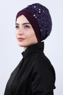 Draped Sequin Bonnet Purple