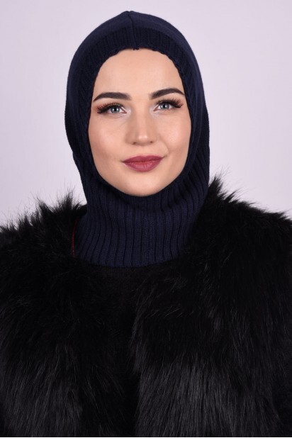 قبعة صوف محبوكة كحلي - Hijab