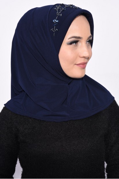 Practical Sequin Hijab Navy Blue