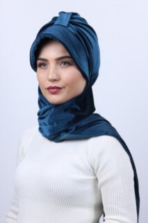 Cap-Hat Style - Velvet Shawl Hat Bonnet Petrol Blue - 100283136 - Hijab