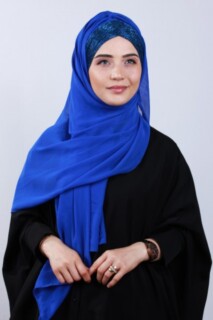 Ready Hijab - Glittery 3-Stripes Cross Shawl Sax - 100285578 - Hijab