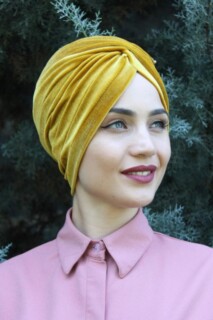 Velvet Sequined Vera Bonnet Mustard Yellow - 100285061 - 