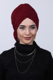 بونيه مزدوج الاتجاه أحمر كلاريت مع فيونكة مملوءة - 