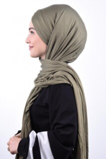 Combed Cotton 3-Striped Shawl Khaki Green - 100285207 - 