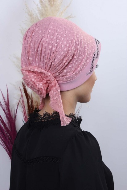 Tulle Pois Feuille Os Rose Poudre - 