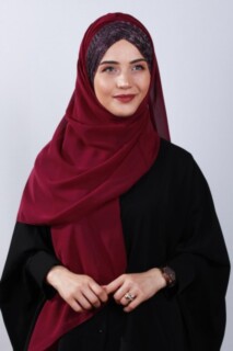 Ready Hijab - Glittery 3-Stripes Cross Shawl Cherry - 100285582 - Hijab