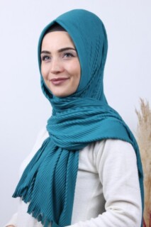 Pleated Hijab Shawl Petrol Blue - 100282912 - 