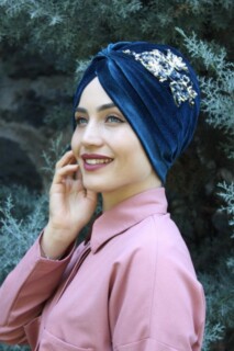 Velvet Sequined Vera Bonnet Petrol Blue - 100285063 - 