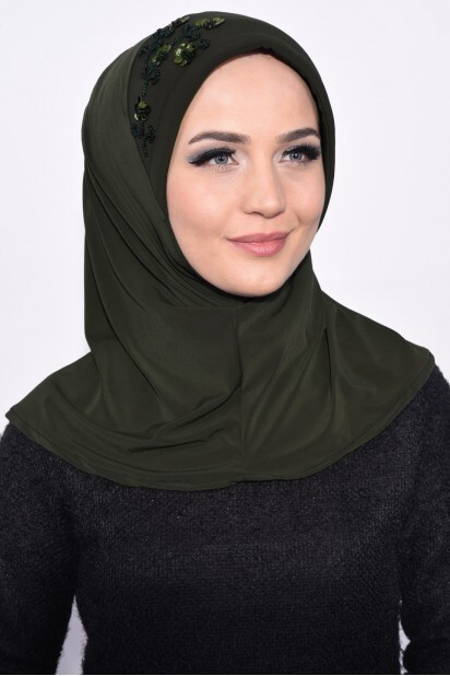 ترتر عملي حجاب كاكي أخضر - Hijab