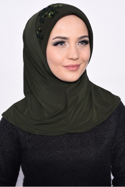 ترتر عملي حجاب كاكي أخضر - 