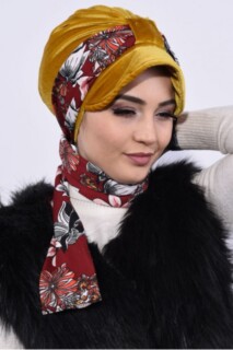 Velvet Scarf Hat Bonnet Mustard Yellow - 100283115 - 