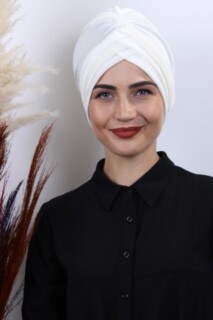 Cross Style - Velvet 3-Striped Bonnet White - 100283006 - Hijab
