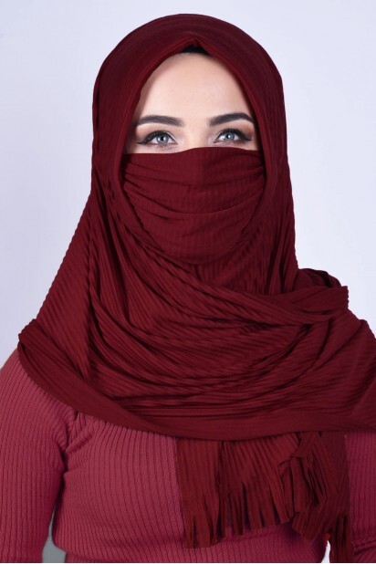 Masked Plisse Shawl - Châle Masqué Bordeaux - Hijab