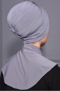 Col Hijab à Bouton Pression Gris - 