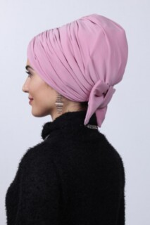 Bonnet double sens rose poudré avec nœud rempli - 
