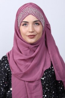 شال بتصميم بونيلي من الحجر الوردي المجفف الغامق - Hijab