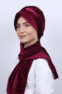 Velvet Shawl Hat Bonnet Claret Red - 100283146 - 