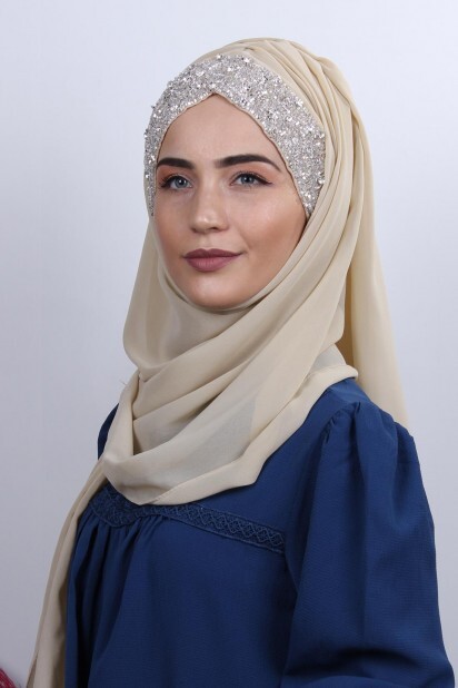 Stone Design Bonnet Shawl Beige - 100282986 - 
