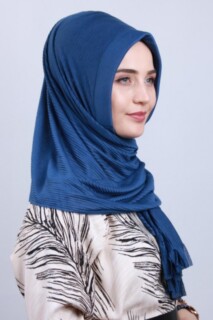 Pleated Hijab Shawl Indigo - 100282907 - 