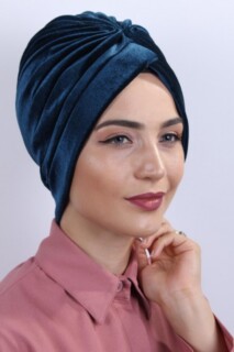 Velvet Nevru Bonnet Petrol Blue